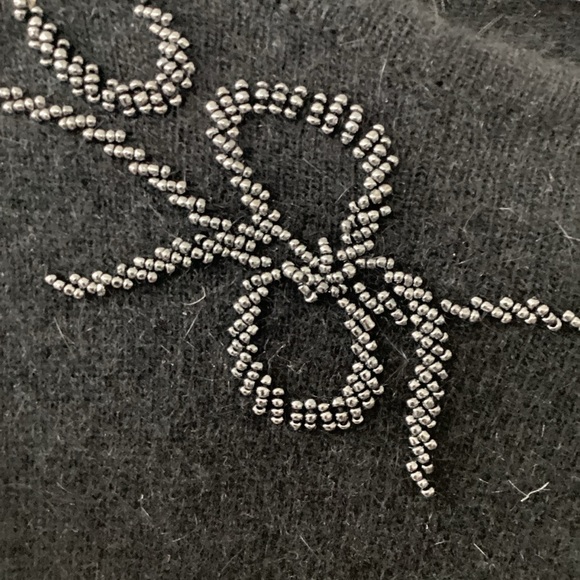 1980s VINTAGE BANKERS CLUB PETITES SIZE M‎ BLACK EMBROIDERED BEADS SWEATER WOOL - Picture 2 of 7